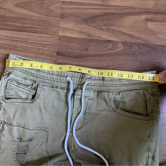 Crysp Denim Cargo Pants Distressed Rips Skinny fit Men's Jean Olive (Waist 31) - Picture 10 of 11